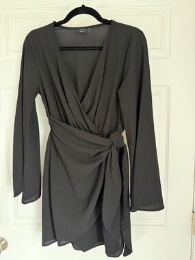 VICI Black Wrap Front Long Sleeve Mini Dress